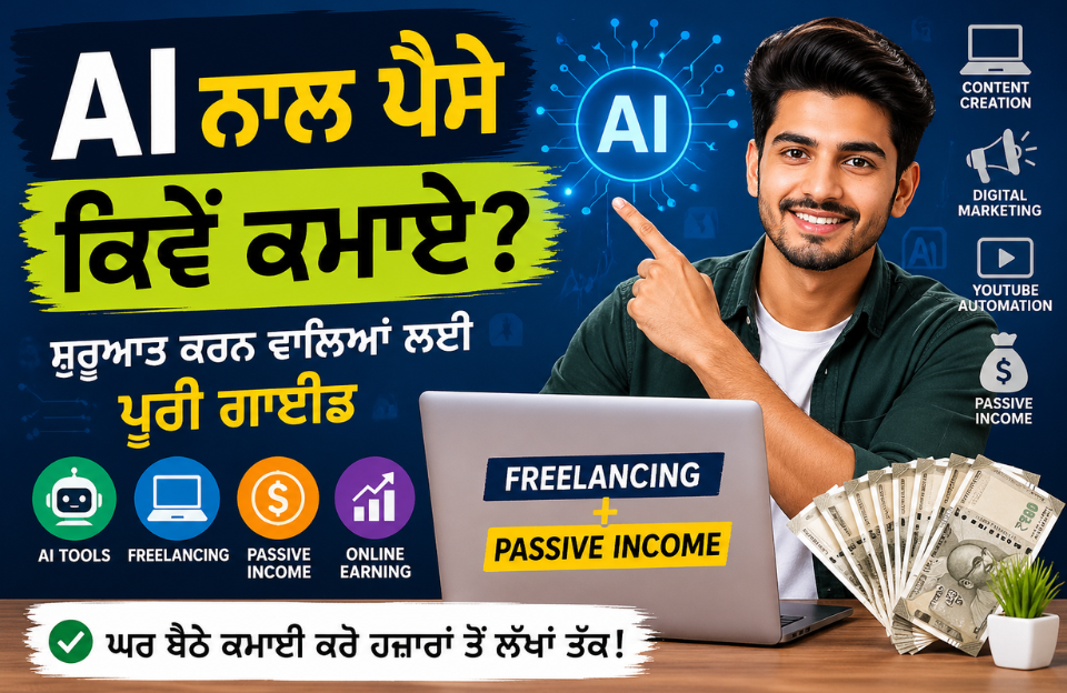 AI ਨਾਲ ਪੈਸੇ ਕਿਵੇਂ ਕਮਾਏ? — ਸ਼ੁਰੂਆਤ ਕਰਨ ਵਾਲਿਆਂ ਲਈ ਪੂਰੀ ਗਾਈਡ (Freelancing + Passive Income)