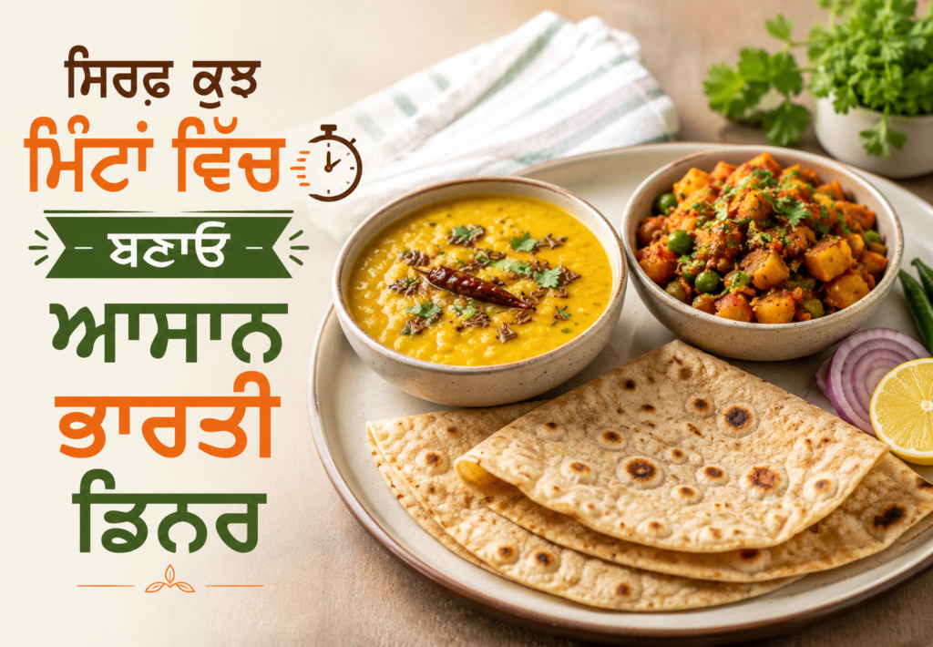 ਰੋਟੀ, ਦਾਲ ਅਤੇ ਸਬਜ਼ੀ ਨਾਲ ਤਿਆਰ ਕੀਤਾ ਆਸਾਨ ਭਾਰਤੀ ਡਿਨਰ ਪਲੇਟਰ