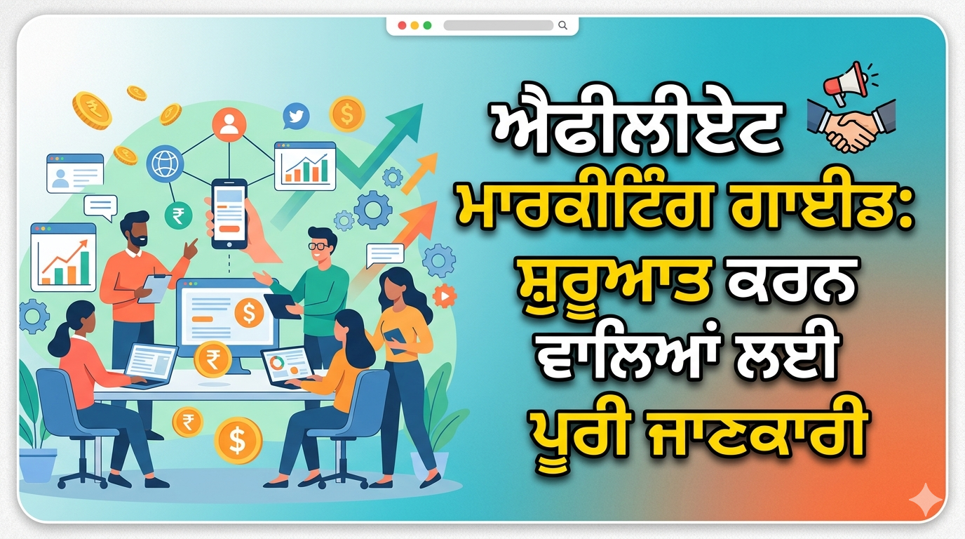 Affiliate marketing guide for beginners in Punjabi explaining online earning methods